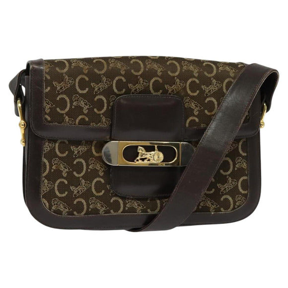 CELINE C Sulky Shoulder Bag Canvas Brown Gold Auth BA2276