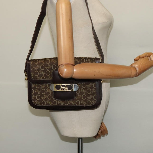 CELINE C Sulky Shoulder Bag Canvas Brown Gold Auth BA2276