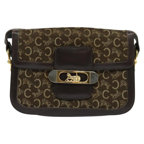 CELINE C Sulky Shoulder Bag Canvas Brown Gold Auth BA2276