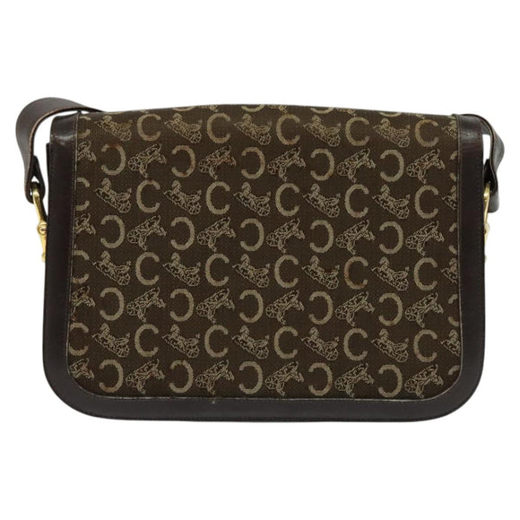 CELINE C Sulky Shoulder Bag Canvas Brown Gold Auth BA2276