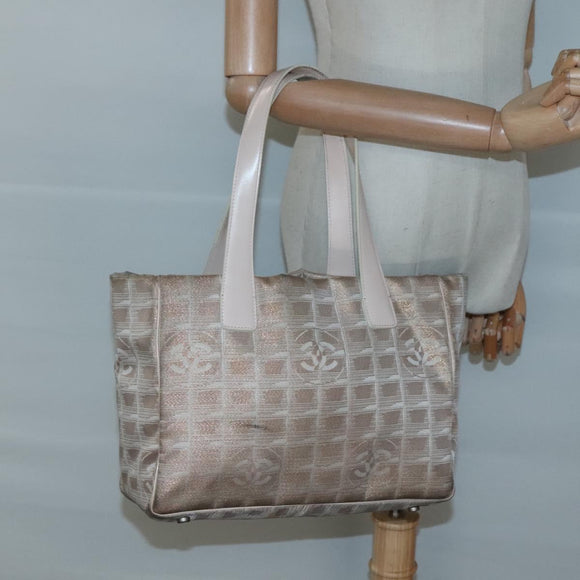 CHANEL New Travel Line Tote Bag Nylon Beige CC Auth BA2277