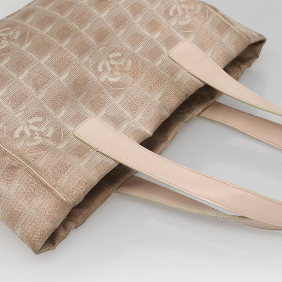 CHANEL New Travel Line Tote Bag Nylon Beige CC Auth BA2277