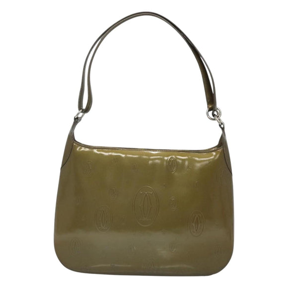 CARTIER Happy Birthday Shoulder Bag Enamel Khaki Silver Auth BA2280