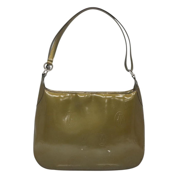CARTIER Happy Birthday Shoulder Bag Enamel Khaki Silver Auth BA2280