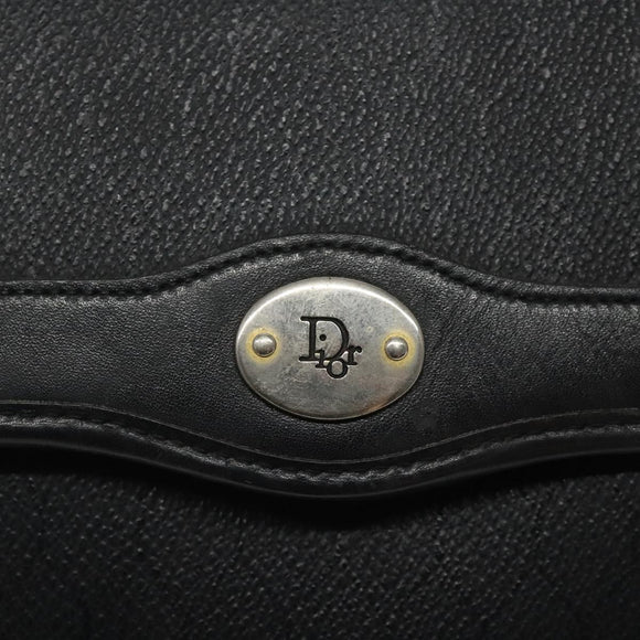 Christian Dior Honeycomb Canvas Shoulder Bag PVC Leather Black Gold Auth BA2285