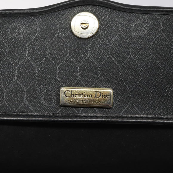 Christian Dior Honeycomb Canvas Shoulder Bag PVC Leather Black Gold Auth BA2285