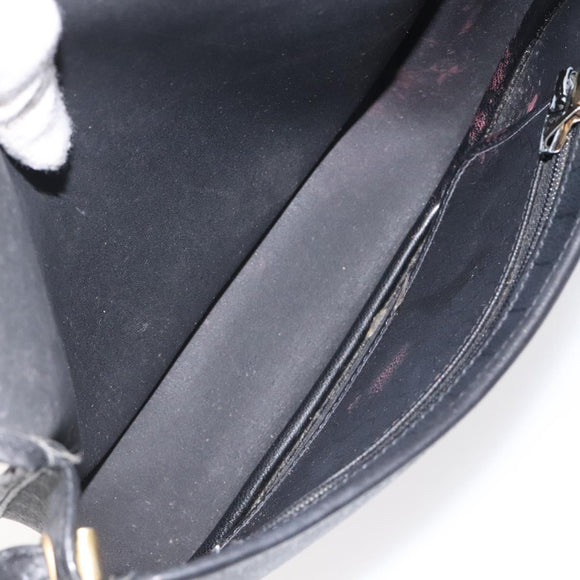Christian Dior Honeycomb Canvas Shoulder Bag PVC Leather Black Gold Auth BA2285