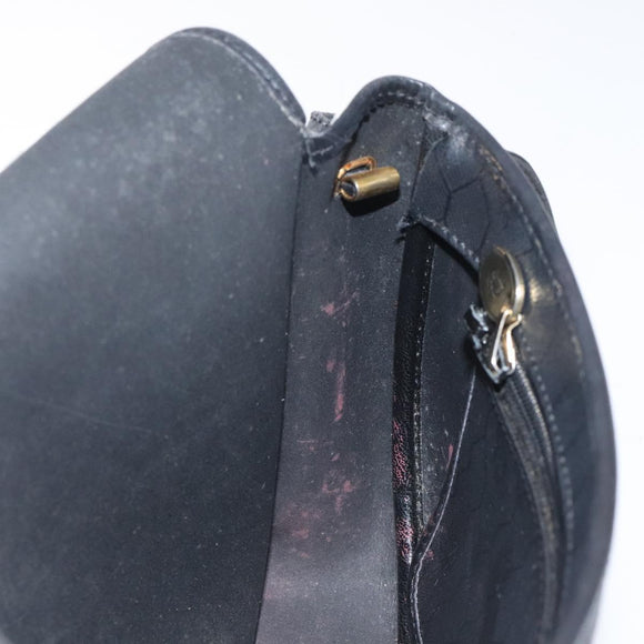 Christian Dior Honeycomb Canvas Shoulder Bag PVC Leather Black Gold Auth BA2285