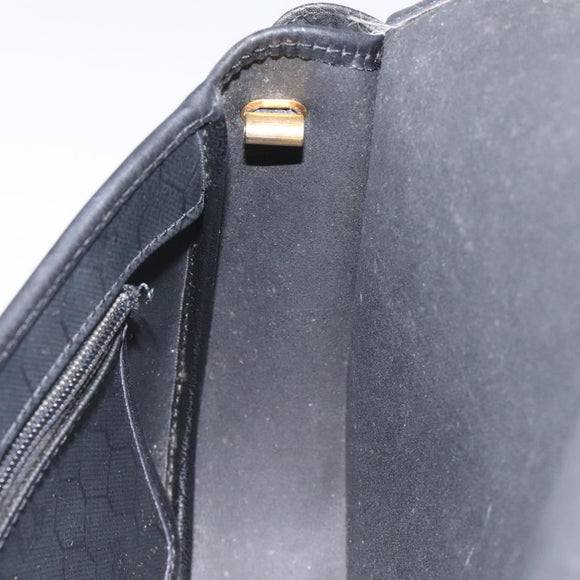 Christian Dior Honeycomb Canvas Shoulder Bag PVC Leather Black Gold Auth BA2285