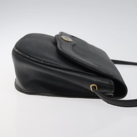 Christian Dior Honeycomb Canvas Shoulder Bag PVC Leather Black Gold Auth BA2285