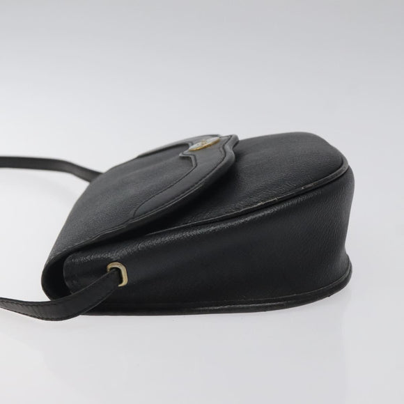 Christian Dior Honeycomb Canvas Shoulder Bag PVC Leather Black Gold Auth BA2285