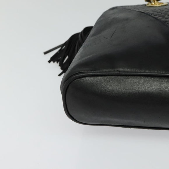 BALLY Shoulder Bag Leather Black Gold Auth BA2292