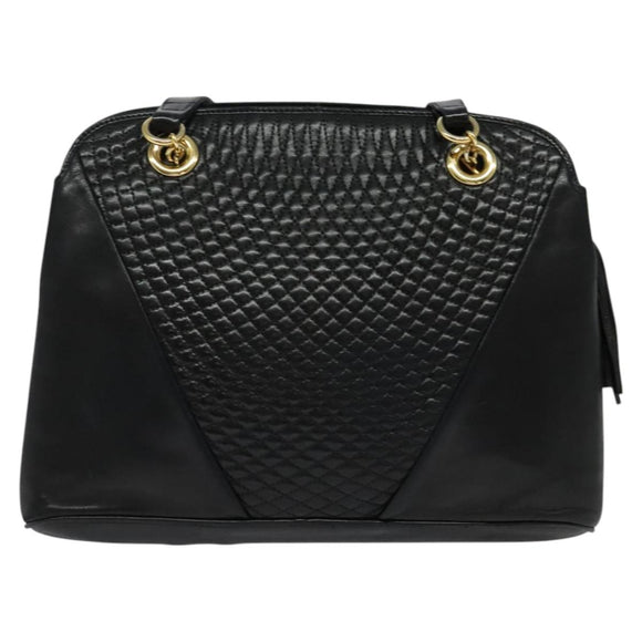 BALLY Shoulder Bag Leather Black Gold Auth BA2292
