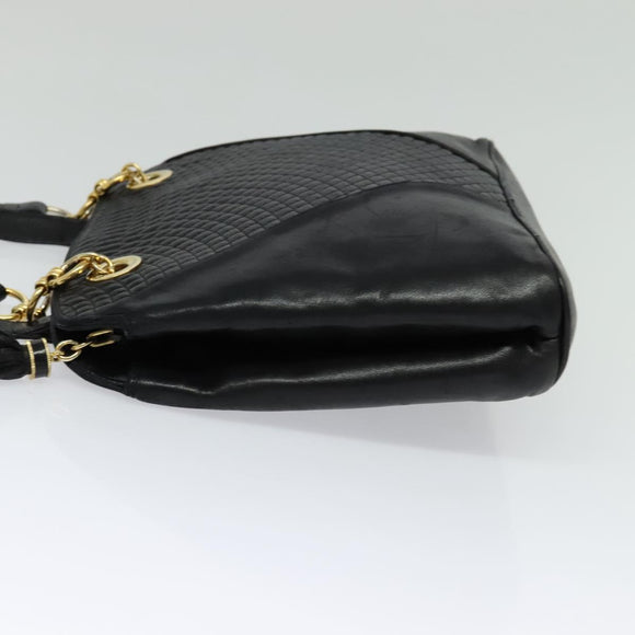 BALLY Shoulder Bag Leather Black Gold Auth BA2292