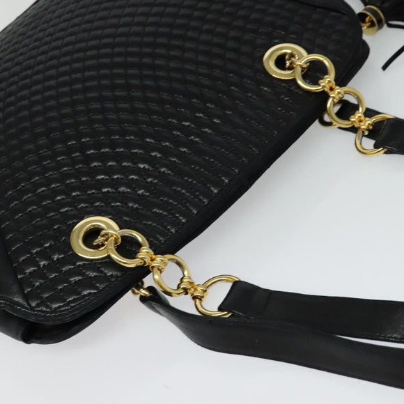 BALLY Shoulder Bag Leather Black Gold Auth BA2292