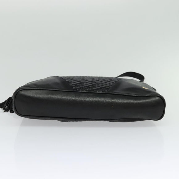 BALLY Shoulder Bag Leather Black Gold Auth BA2292