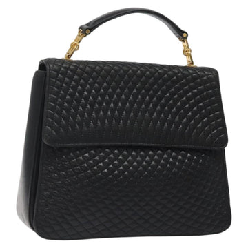 BALLY Hand Bag Leather Black Gold Auth BA2293