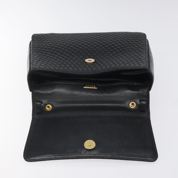 BALLY Hand Bag Leather Black Gold Auth BA2293