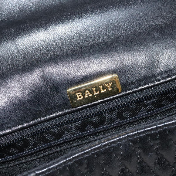 BALLY Hand Bag Leather Black Gold Auth BA2293