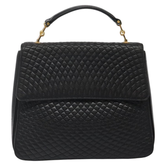 BALLY Hand Bag Leather Black Gold Auth BA2293