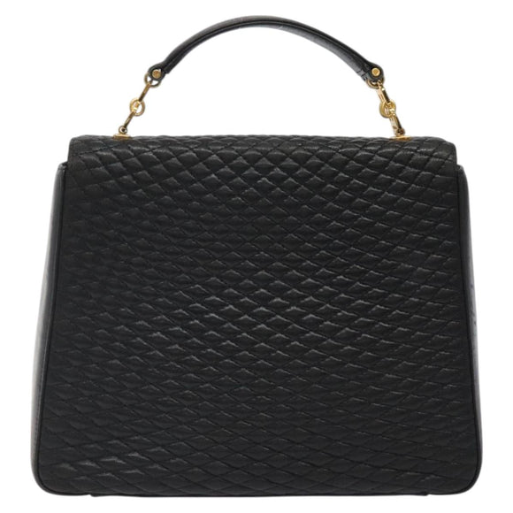 BALLY Hand Bag Leather Black Gold Auth BA2293