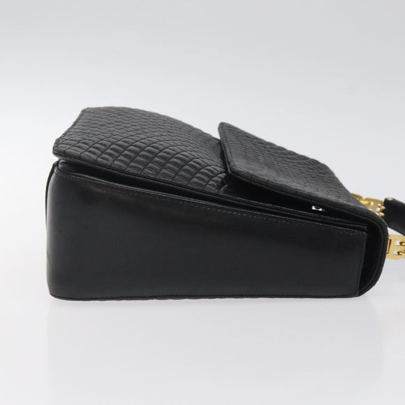 BALLY Hand Bag Leather Black Gold Auth BA2293