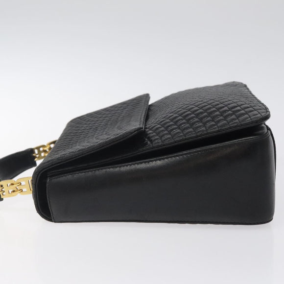 BALLY Hand Bag Leather Black Gold Auth BA2293
