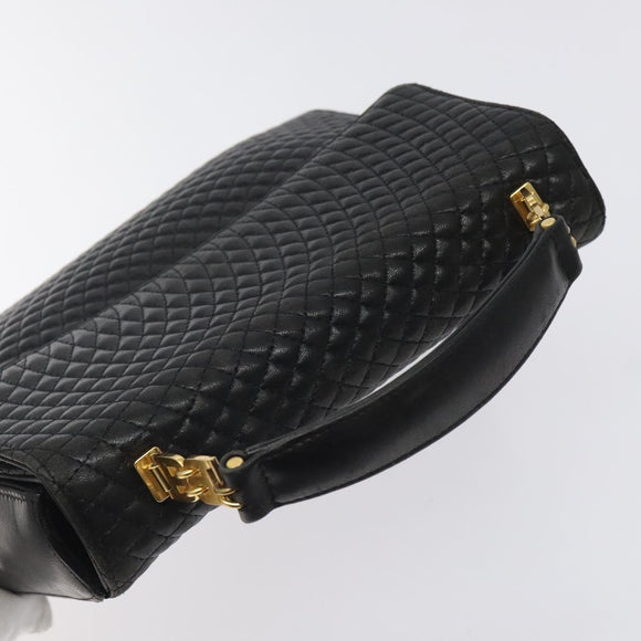 BALLY Hand Bag Leather Black Gold Auth BA2293