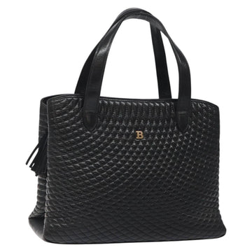 BALLY Hand Bag Leather Black Gold Auth BA2294