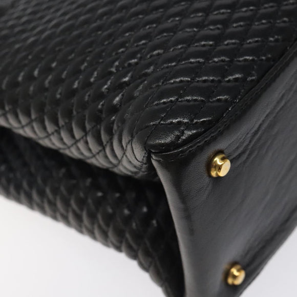 BALLY Hand Bag Leather Black Gold Auth BA2294