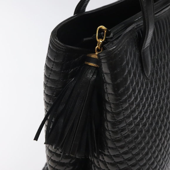 BALLY Hand Bag Leather Black Gold Auth BA2294