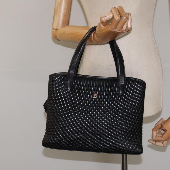BALLY Hand Bag Leather Black Gold Auth BA2294