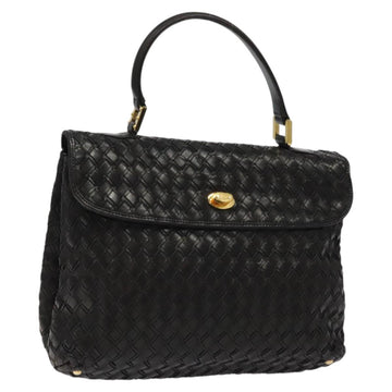 BALLY Hand Bag Leather Black Gold Auth BA2296