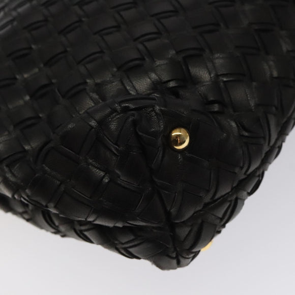 BALLY Hand Bag Leather Black Gold Auth BA2296