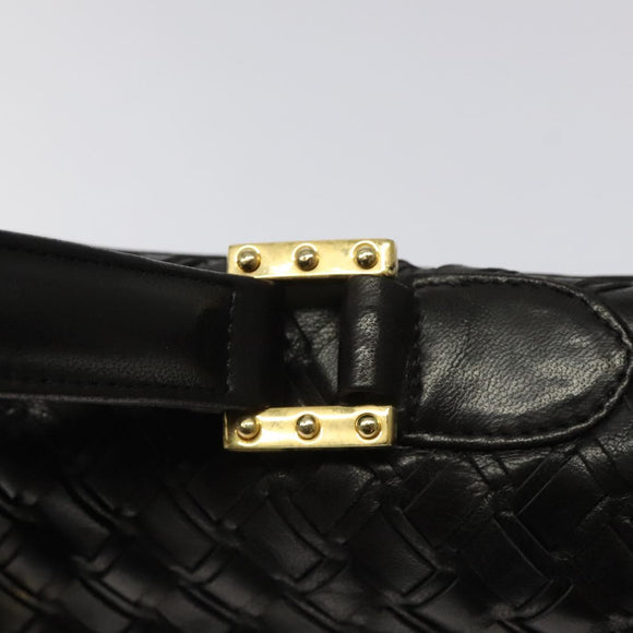 BALLY Hand Bag Leather Black Gold Auth BA2296