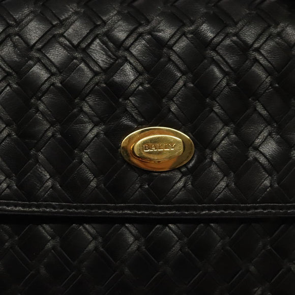 BALLY Hand Bag Leather Black Gold Auth BA2296