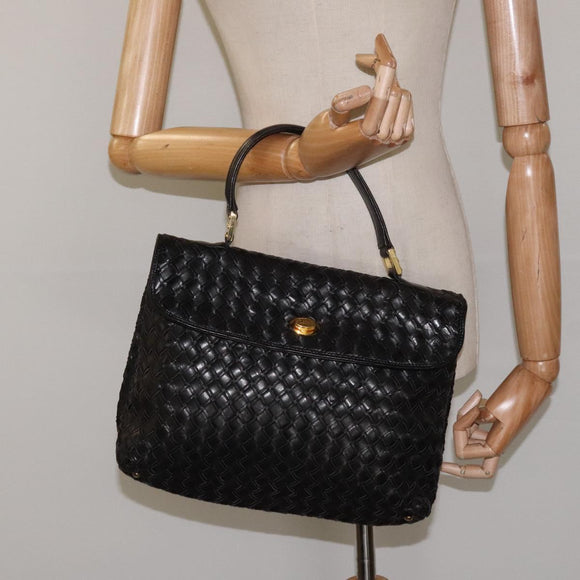 BALLY Hand Bag Leather Black Gold Auth BA2296