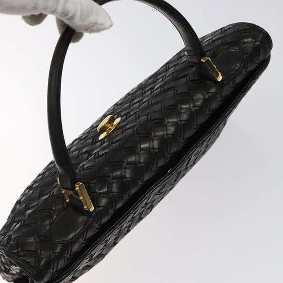 BALLY Hand Bag Leather Black Gold Auth BA2296