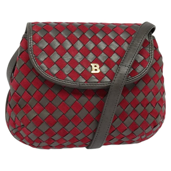BALLY Shoulder Bag Leather Red Gold Auth BA2299