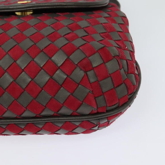 BALLY Shoulder Bag Leather Red Gold Auth BA2299