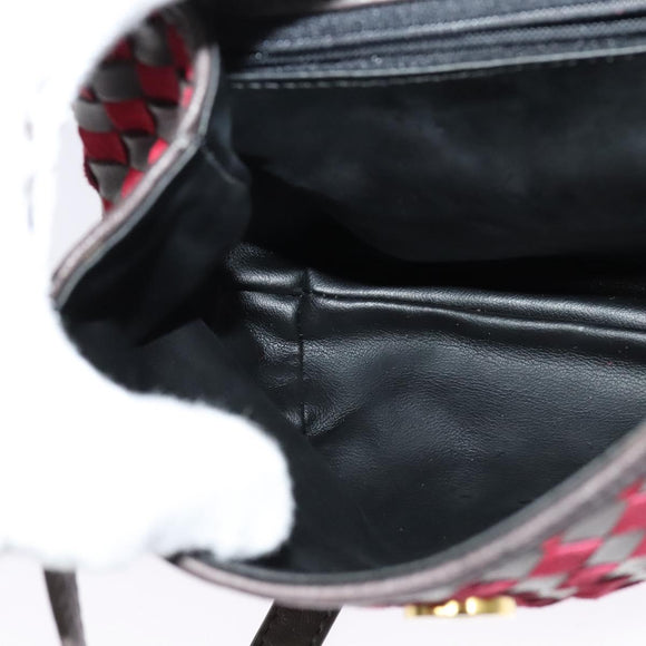 BALLY Shoulder Bag Leather Red Gold Auth BA2299