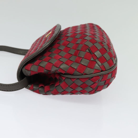 BALLY Shoulder Bag Leather Red Gold Auth BA2299