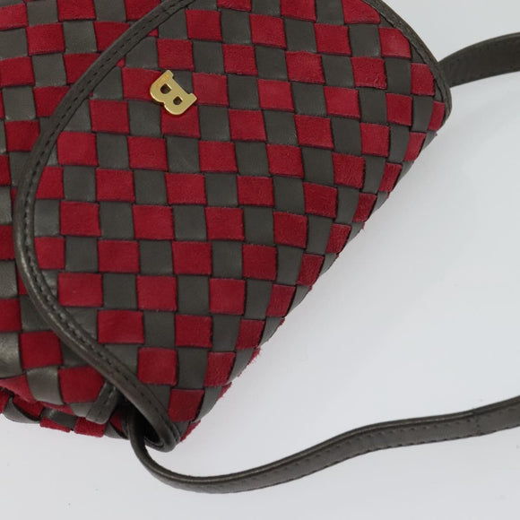 BALLY Shoulder Bag Leather Red Gold Auth BA2299