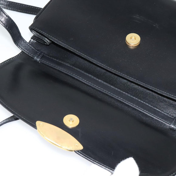 BALLY Shoulder Bag Leather Black Gold Auth BA2300