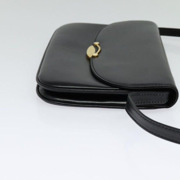 BALLY Shoulder Bag Leather Black Gold Auth BA2300