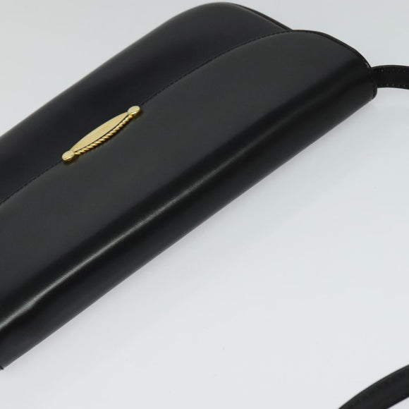 BALLY Shoulder Bag Leather Black Gold Auth BA2300