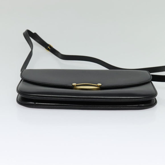 BALLY Shoulder Bag Leather Black Gold Auth BA2300