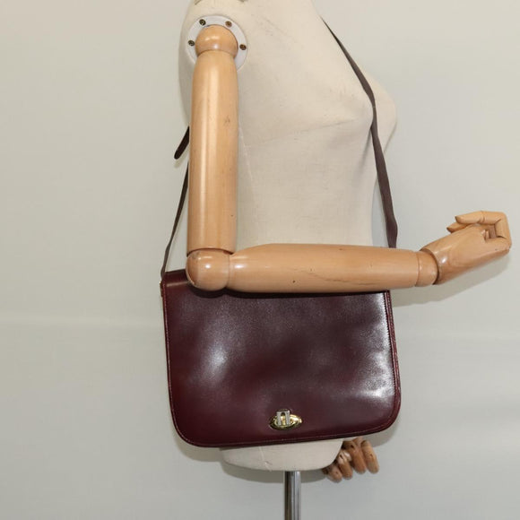 BALLY Shoulder Bag Leather Bordeaux Gold Auth BA2313