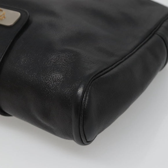 Christian Dior Shoulder Bag Leather Black Gold Auth BA2316