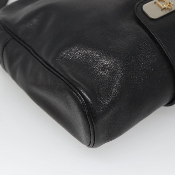 Christian Dior Shoulder Bag Leather Black Gold Auth BA2316